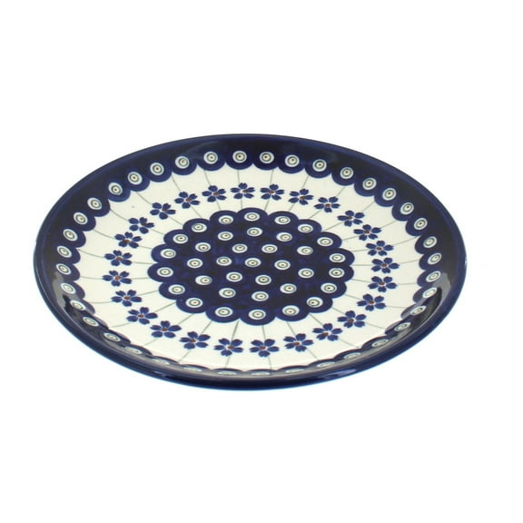Blue Rose Polish Pottery Flowering Peacock Dessert Plate