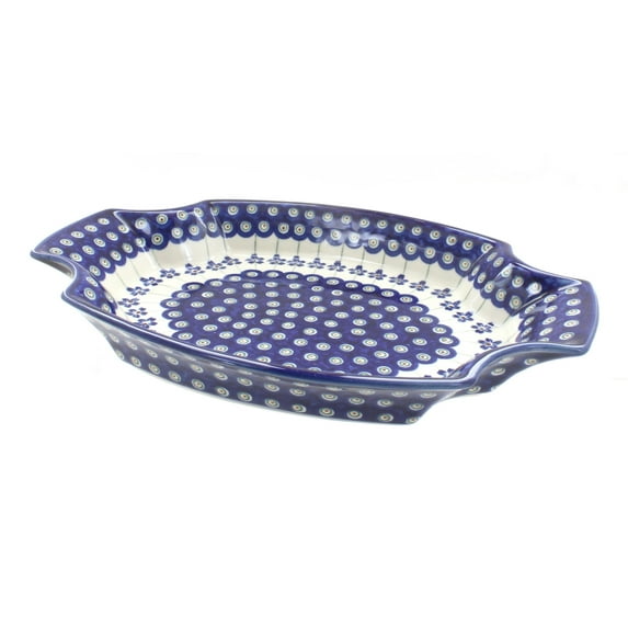 Blue Rose Polish Pottery Flowering Peacock Large Serving Tray