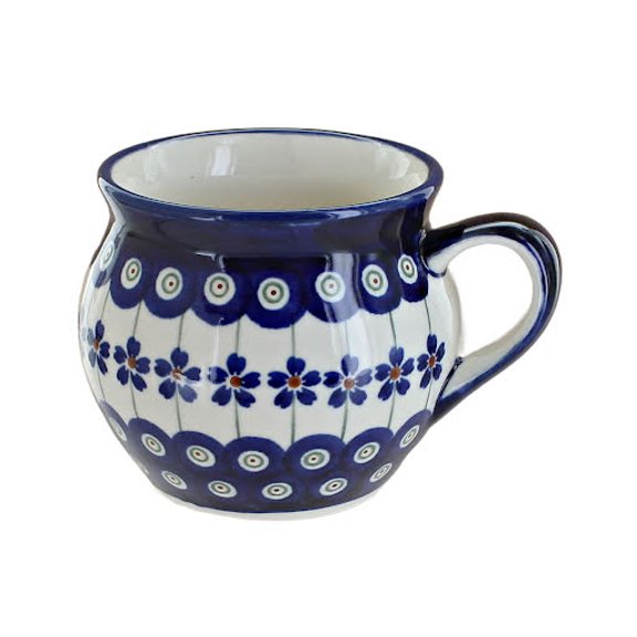 Blue Rose Polish Pottery Flowering Peacock Medium Bell Shaped Mug