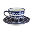 thumbnail image 1 of Blue Rose Polish Pottery Flowering Peacock Pedestal Cup & Saucer, 1 of 2