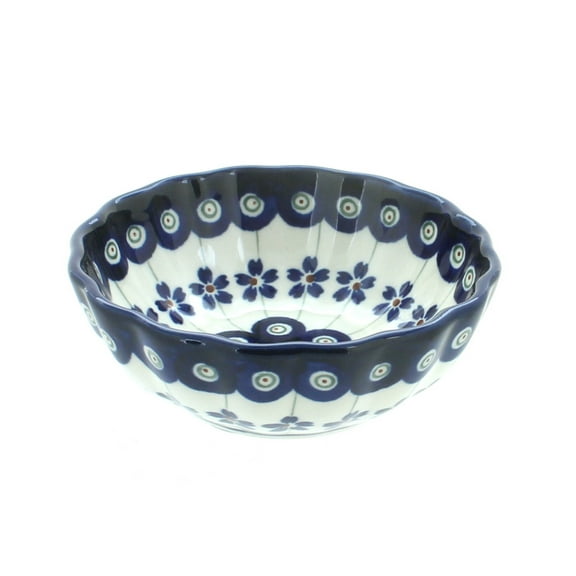 Blue Rose Polish Pottery Flowering Peacock Small Scallop Dish