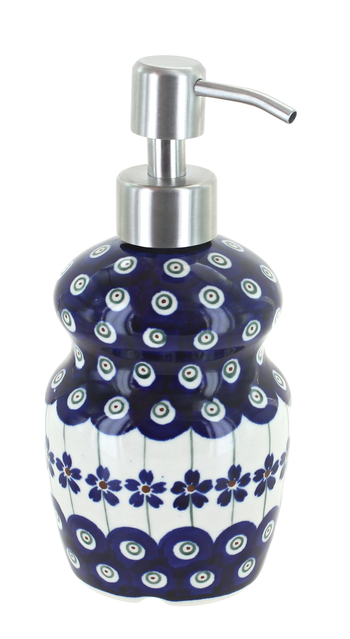 Blue Rose Polish Pottery Flowering Peacock Soap Dispenser