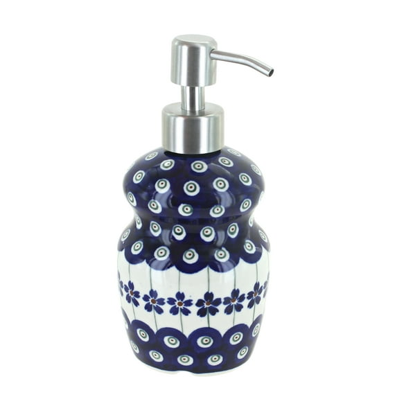 Blue Rose Polish Pottery Flowering Peacock Soap Dispenser