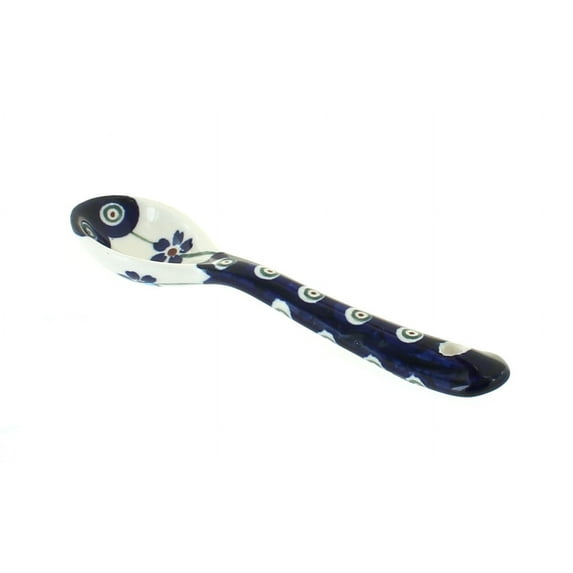 Blue Rose Polish Pottery Flowering Peacock Sugar Spoon
