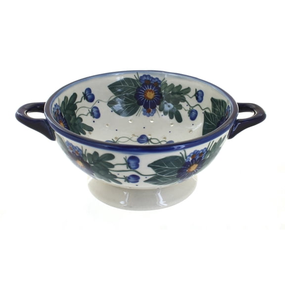 Blue Rose Polish Pottery Forget Me Not Colander
