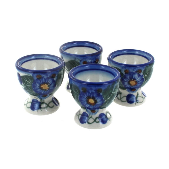Blue Rose Polish Pottery Forget Me Not Egg Cup Set