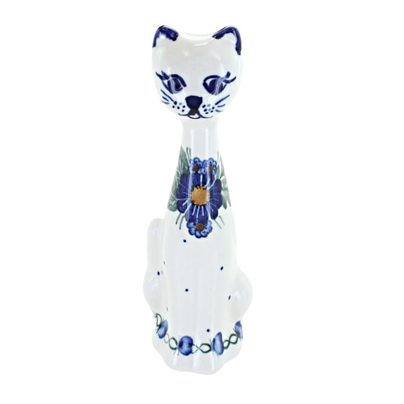 Blue Rose Polish Pottery Forget Me Not Small Cat