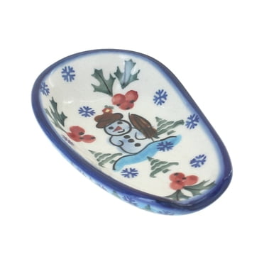 Polish Pottery Mosaic Flower Spoon Rest - Handmade, Dishwasher & Microwave Safe, 5.25 X 3.2 Inches