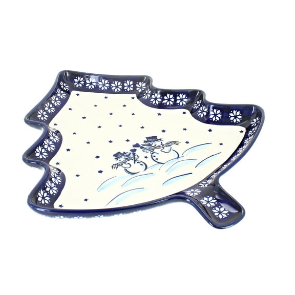 Blue Rose Polish Pottery Frosty Friend Christmas Tree Plate