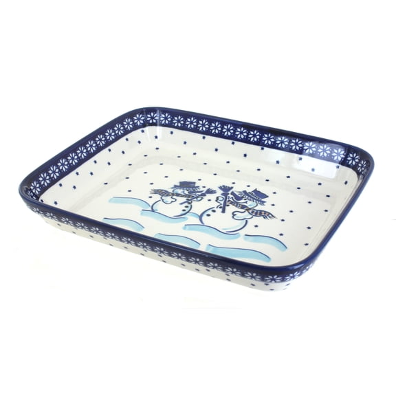 Blue Rose Polish Pottery Frosty Friend Medium Rectangular Baker