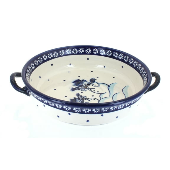 Blue Rose Polish Pottery Frosty Friend Round Casserole with Handles