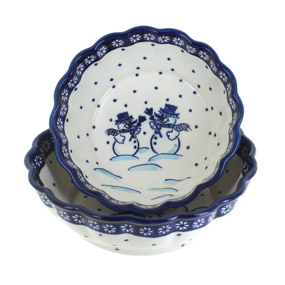 Blue Rose Polish Pottery Frosty Friend Scallop Serving Bowl Set