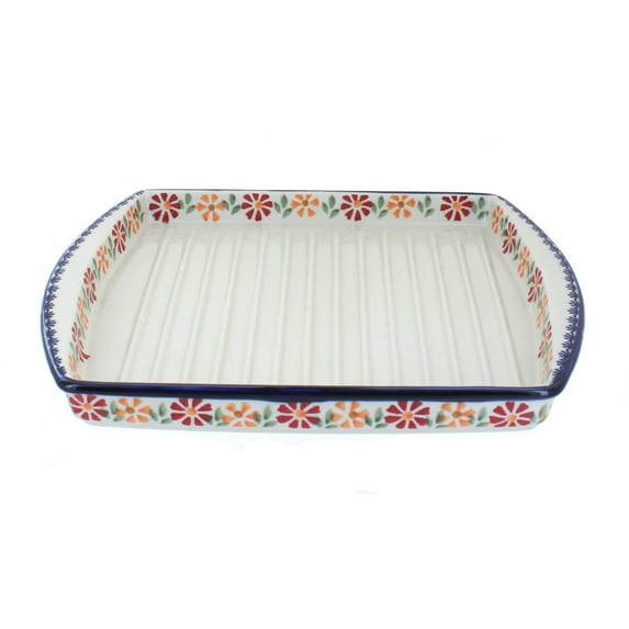 Blue Rose Polish Pottery Garden Bouquet Bacon Cooker