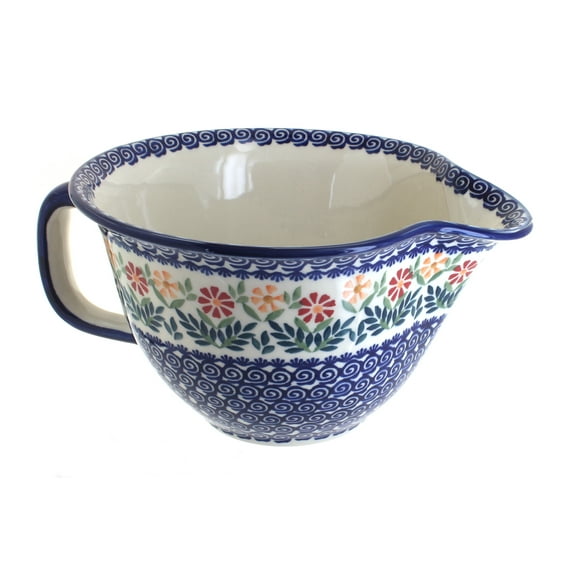 Blue Rose Polish Pottery Garden Bouquet Batter Bowl