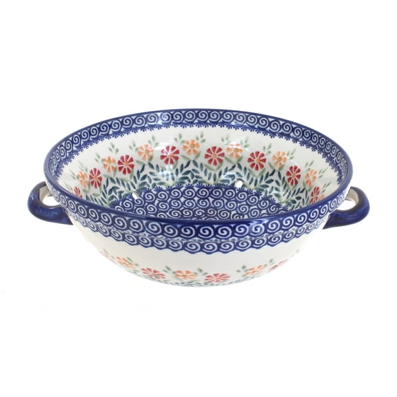 Blue Rose Polish Pottery Garden Bouquet Colander