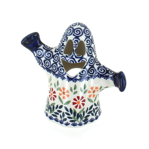 Blue Rose Polish Pottery Garden Bouquet Ghost Luminary