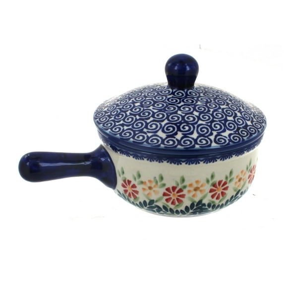 Blue Rose Polish Pottery Garden Bouquet Sauce Pot with Lid