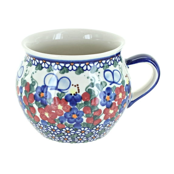 Blue Rose Polish Pottery Garden Butterfly Bubble Soup Mug