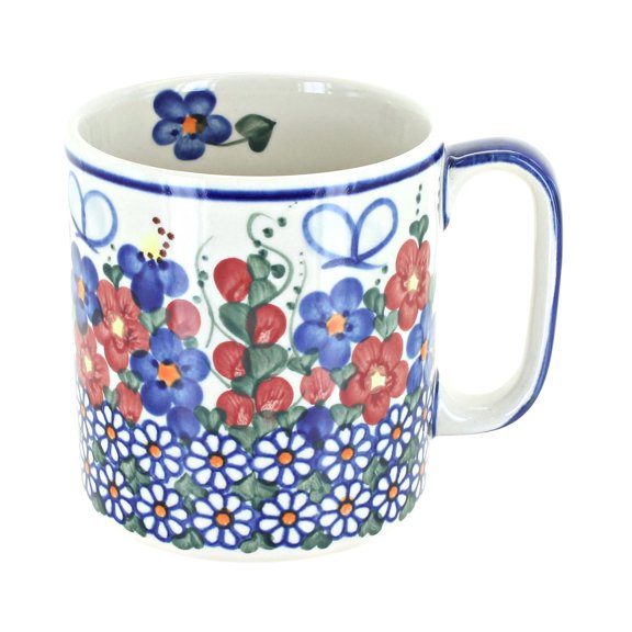 Blue Rose Polish Pottery Garden Butterfly Coffee Mug
