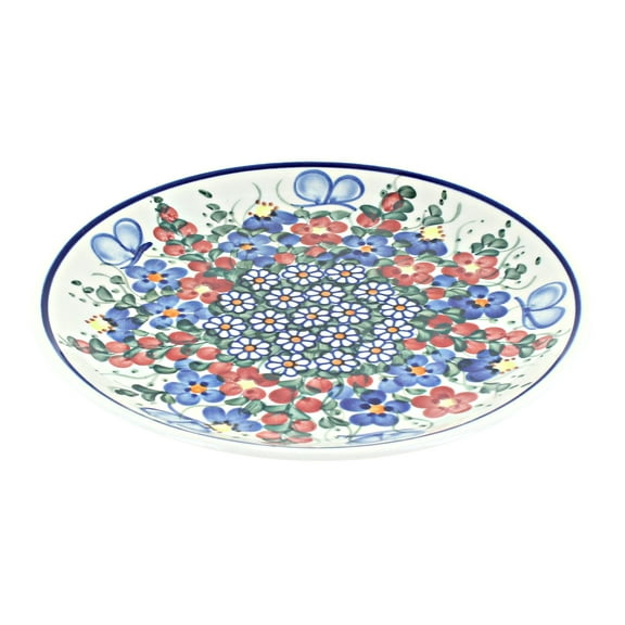 Blue Rose Polish Pottery Garden Butterfly Dessert Plate