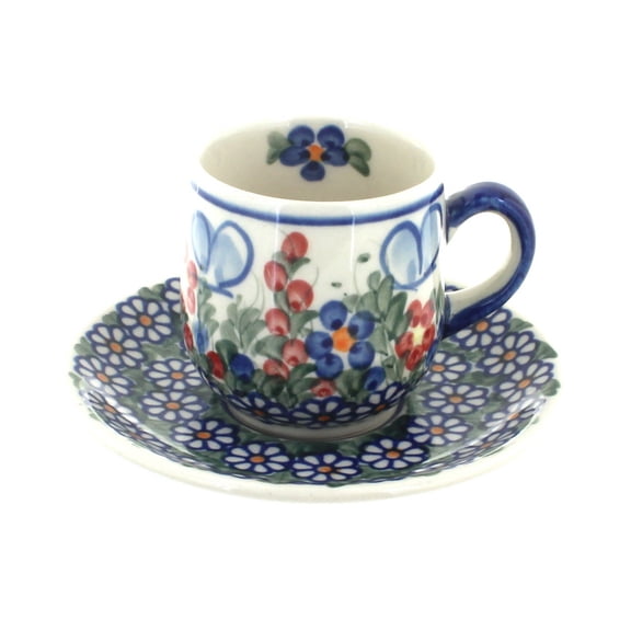 Blue Rose Polish Pottery Garden Butterfly Espresso Cup & Saucer
