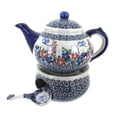 thumbnail image 1 of Blue Rose Polish Pottery Garden Butterfly Teapot with Warmer & Candle Holder, 1 of 2