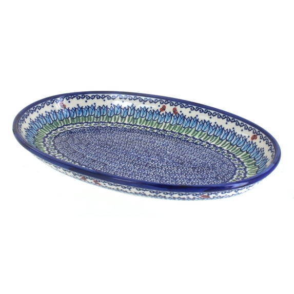 Blue Rose Polish Pottery Garden Tulip Oval Platter