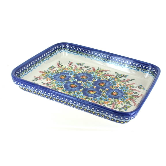 Blue Rose Polish Pottery Garden of Blue Medium Rectangular Baker