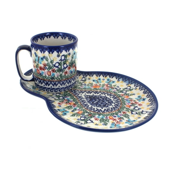 Blue Rose Polish Pottery Garden of Eden Breakfast Plate with Mug