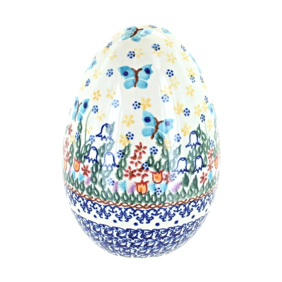 Blue Rose Polish Pottery Garden of Eden Large Decorated Egg