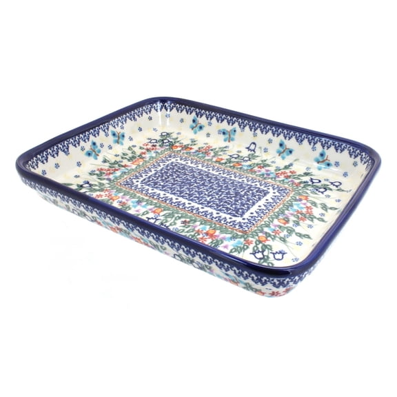 Blue Rose Polish Pottery Garden of Eden Medium Rectangular Baker