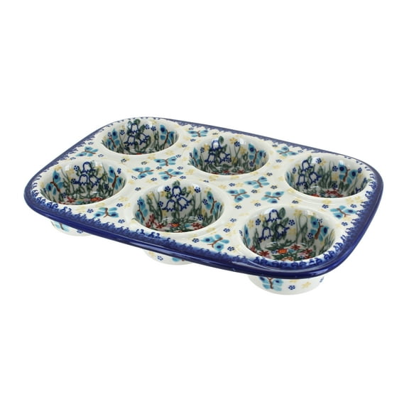 Blue Rose Polish Pottery Garden of Eden Muffin Pan