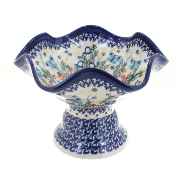 Blue Rose Polish Pottery Garden of Eden Pedestal Candy Dish