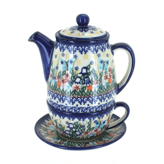 Blue Rose Polish Pottery Garden of Eden Tea For One