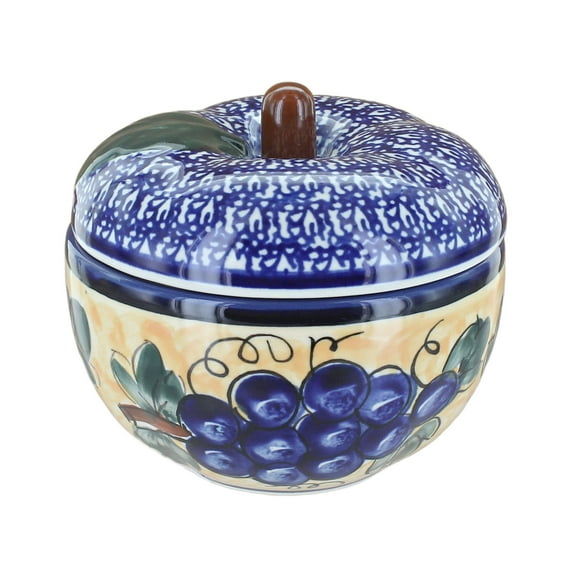 Blue Rose Polish Pottery Grapes Apple Baker