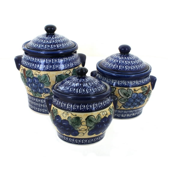 Blue Rose Polish Pottery Grapes Canister Set