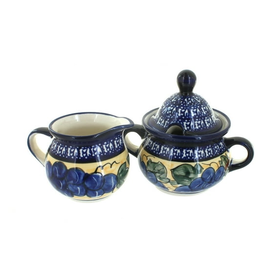 Blue Rose Polish Pottery Grapes Cream & Sugar Set