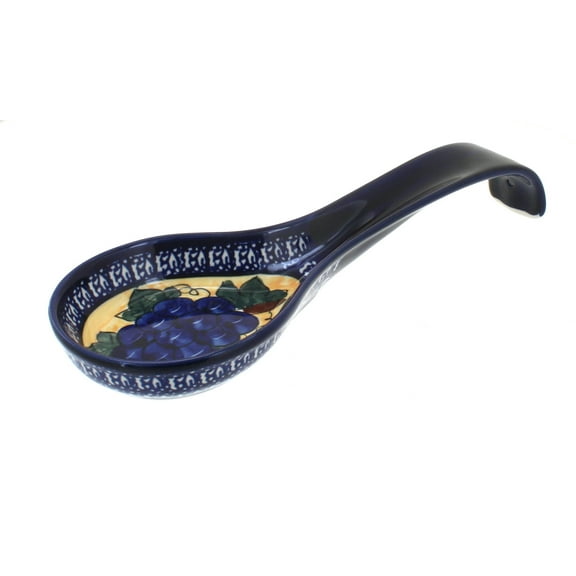 Blue Rose Polish Pottery Grapes Large Spoon Rest with Cobalt Trim