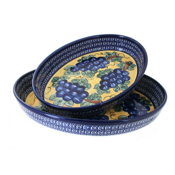 Blue Rose Polish Pottery Grapes Oval Baker Set