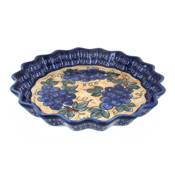 Blue Rose Polish Pottery Grapes Quiche Dish