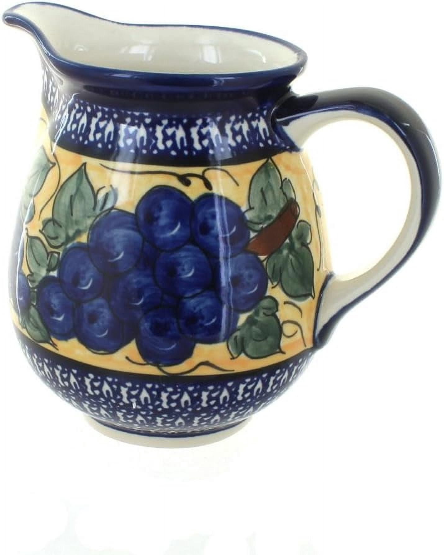 Blue Rose Polish Pottery Grapes Round Baker With Lid - 8 Inch, Hand-Painted Ceramic