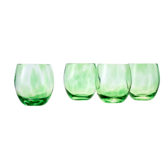 Blue Rose Polish Pottery Green Confetti Juice Glass Set