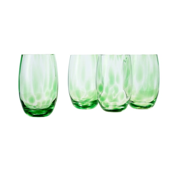 Blue Rose Polish Pottery Green Confetti Water Glass Set