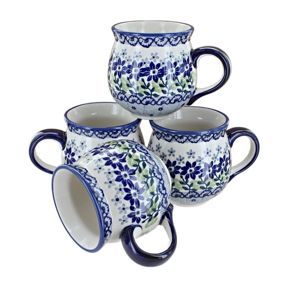 Blue Rose Polish Pottery Hallsey 4 Piece Bubble Mug Set