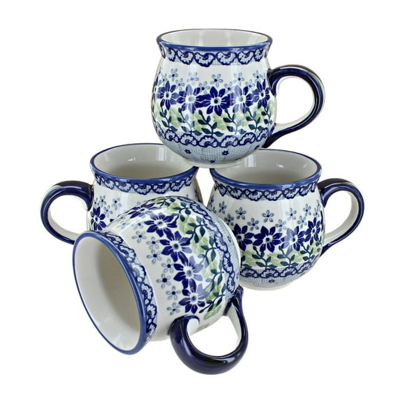 Blue Rose Polish Pottery Hallsey 4 Piece Bubble Mug Set
