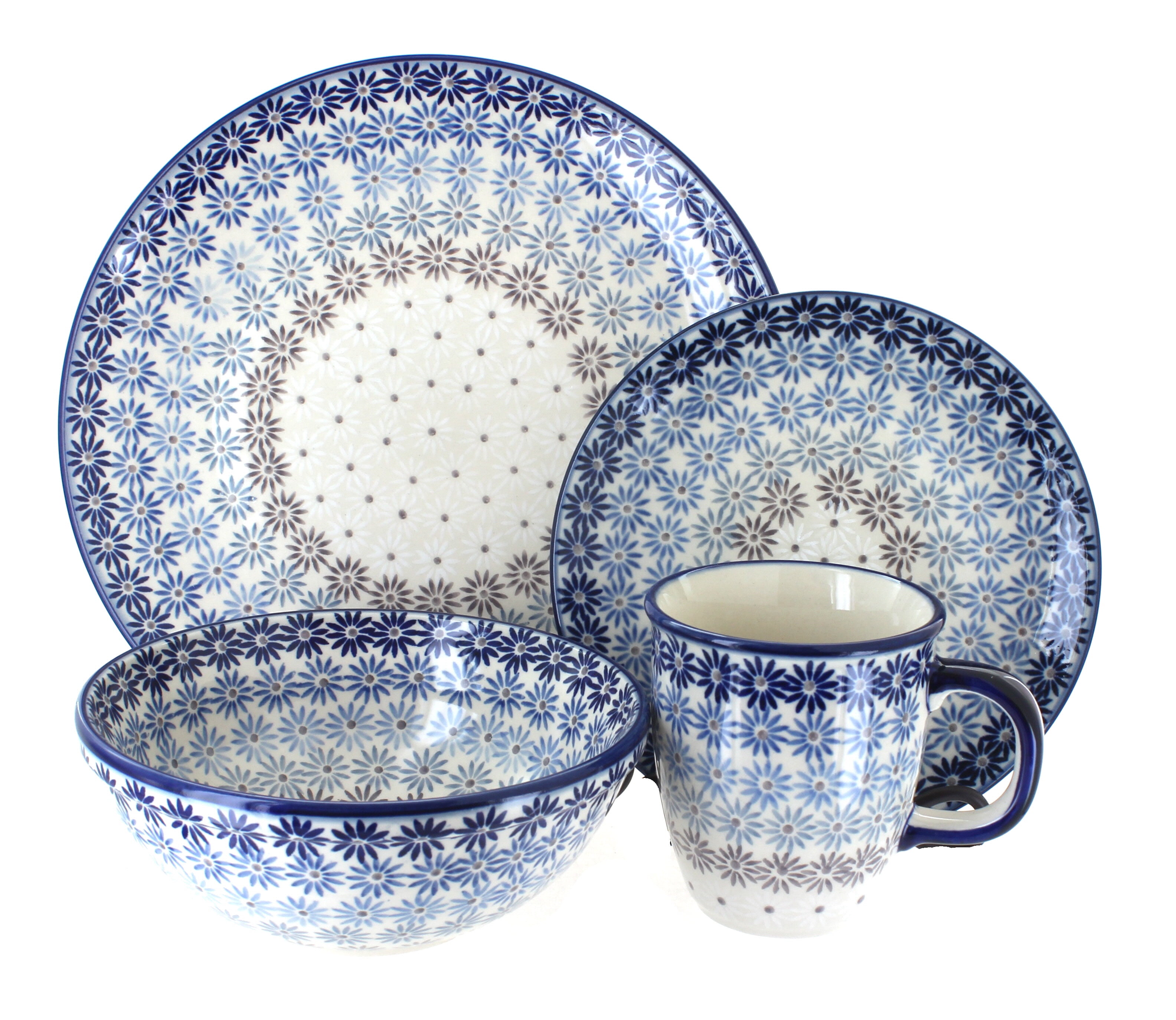 Blue Rose Polish Pottery Elizabeth Dinner Set, 16 Piece