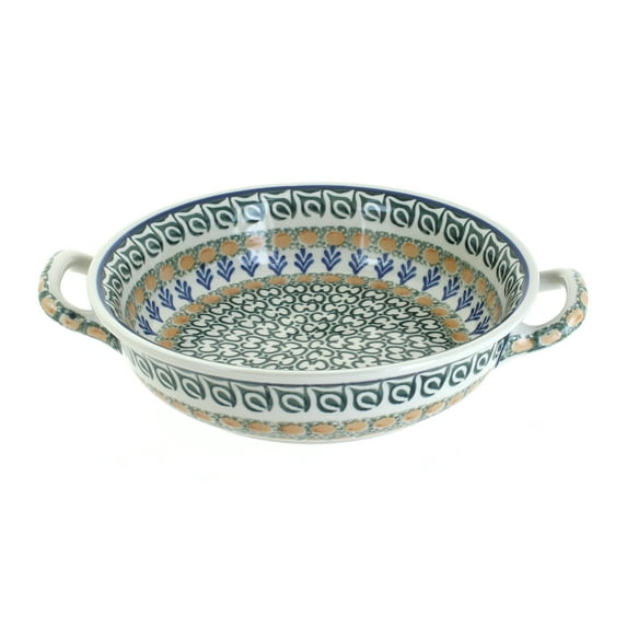 Blue Rose Polish Pottery Herb Garden Small Round Casserole with Handles