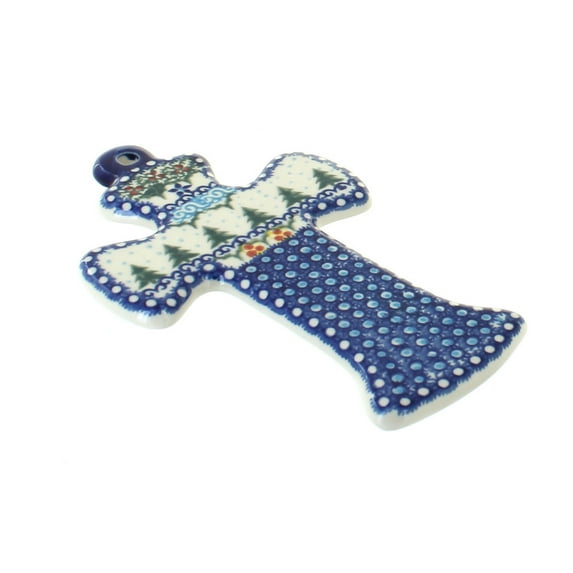 Blue Rose Polish Pottery Holiday Pine Cross