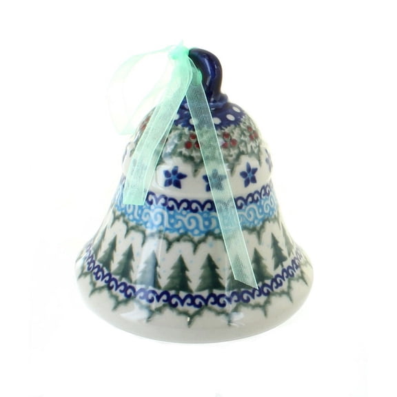 Blue Rose Polish Pottery Holiday Pine Large Bell