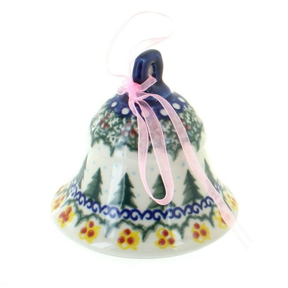 Blue Rose Polish Pottery Holiday Pine Medium Bell